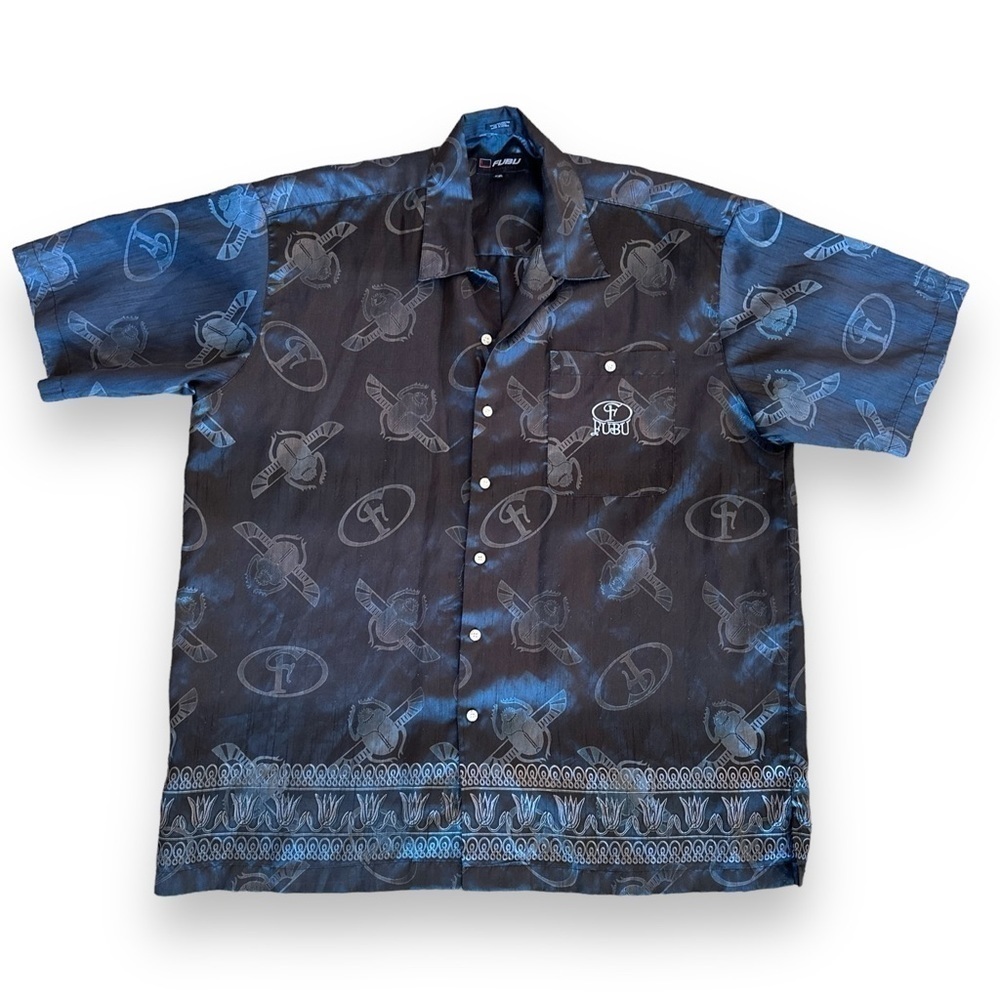 FUBU Silver Black with Silver Gray Novelty Men Casual Shirt Beetle Button Up XXL